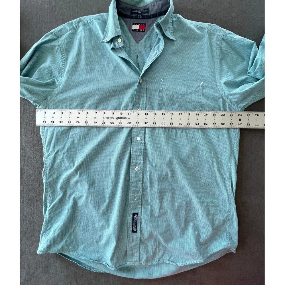 Tommy Hilfiger Button Down Shirt Mens L Green Long Sleeve Y2K Preppy Vintage‎
